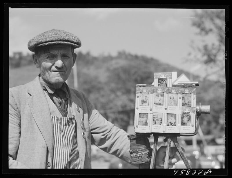 A tintype photographer at the World's Fair in 1941. 